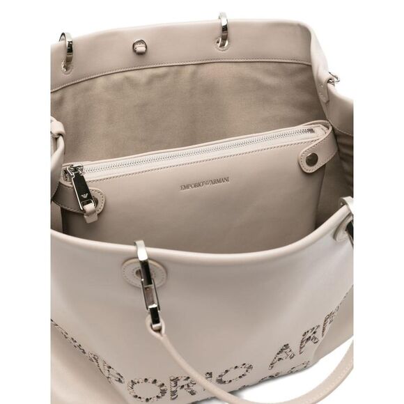 EMPORIO ARMANI Leather Tote Bag Women DOVE GREY Shopping Bags - Picture 2 of 5